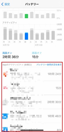 アプリのバッテリー使用量を確認する