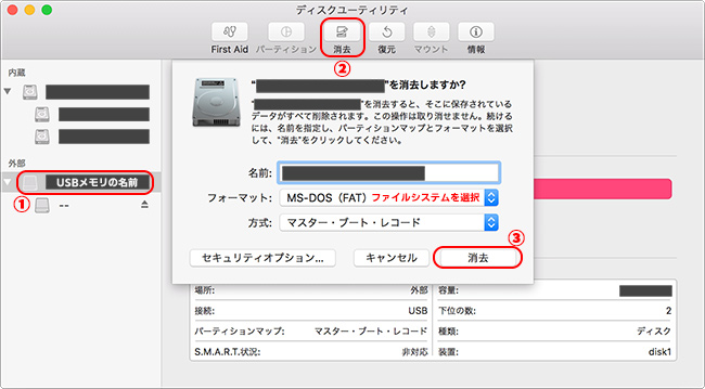 MacでUSBメモリをフォーマットする方法