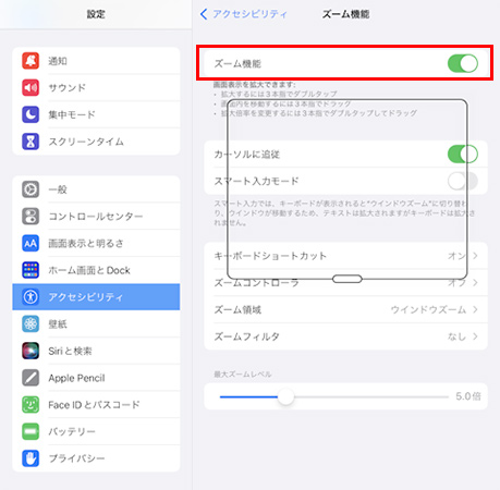 iPadで「ズーム機能」を利用して電源をオフにする