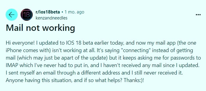 ios 18 メールアプリが動作しない